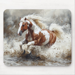 Paint Horse Running Through Water Mouse Pad