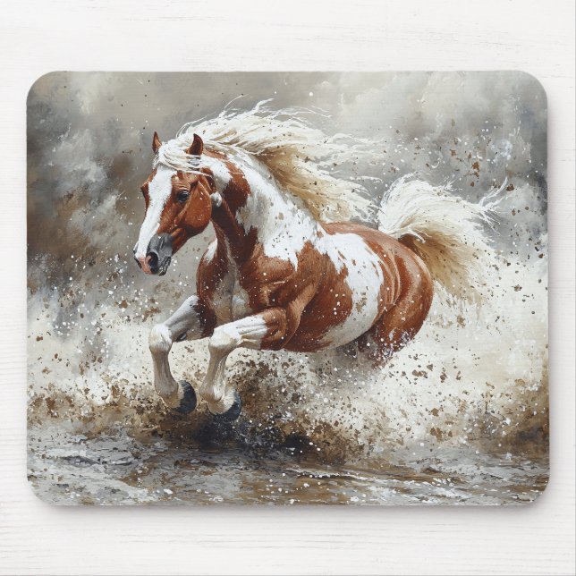 Paint Horse Running Through Water Mouse Pad (Front)