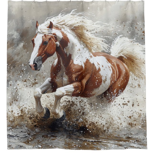Paint Horse Running Through Water Shower Curtain (Front)