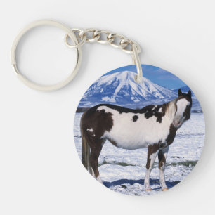 Paint Horse Standing in the Snow Keychain