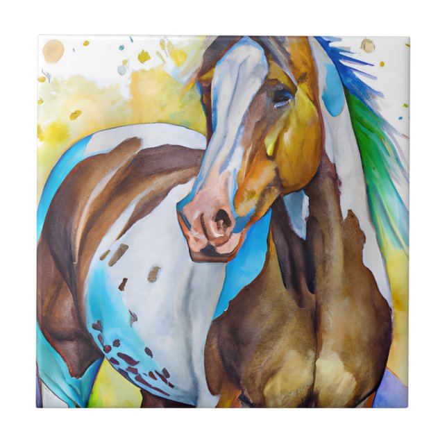 Paint Horse Watercolor Ceramic Tile (Front)