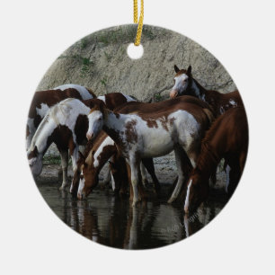 Paint Horses Drinking Ceramic Ornament