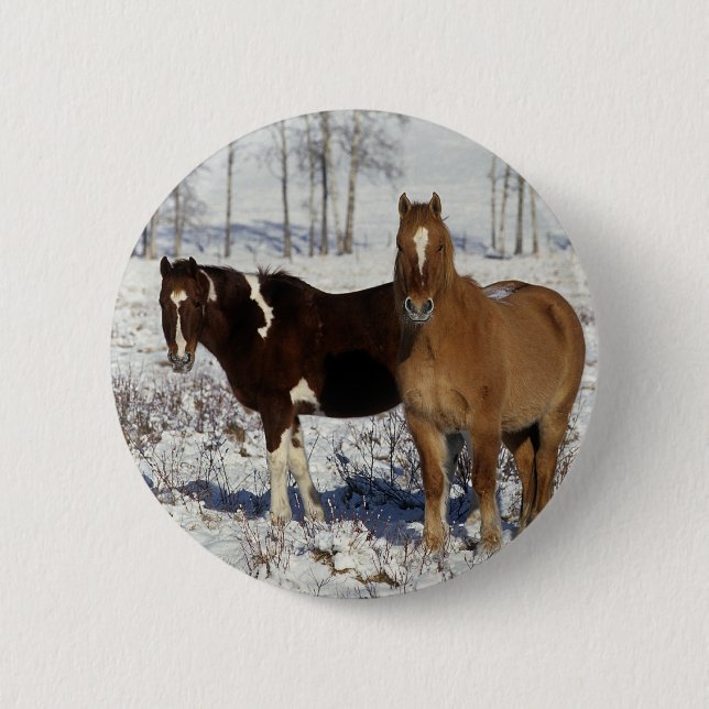 Paint Horses in the Snow Button (Front)