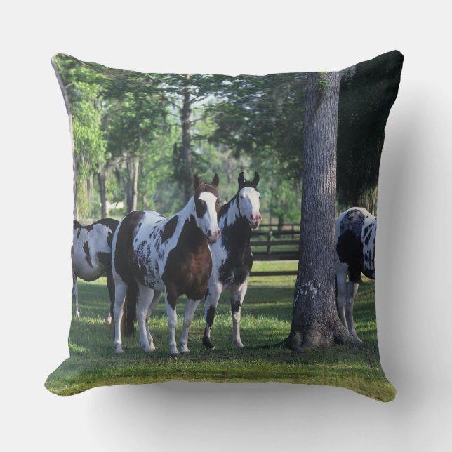 Paint Horses in the Trees Throw Pillow (Front)