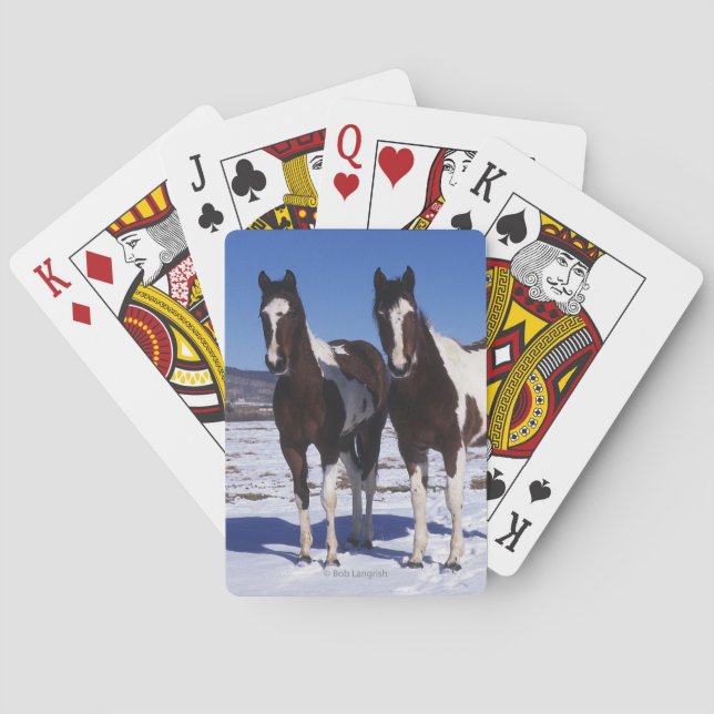 Paint Horses Standing in the Snow Poker Cards (Back)