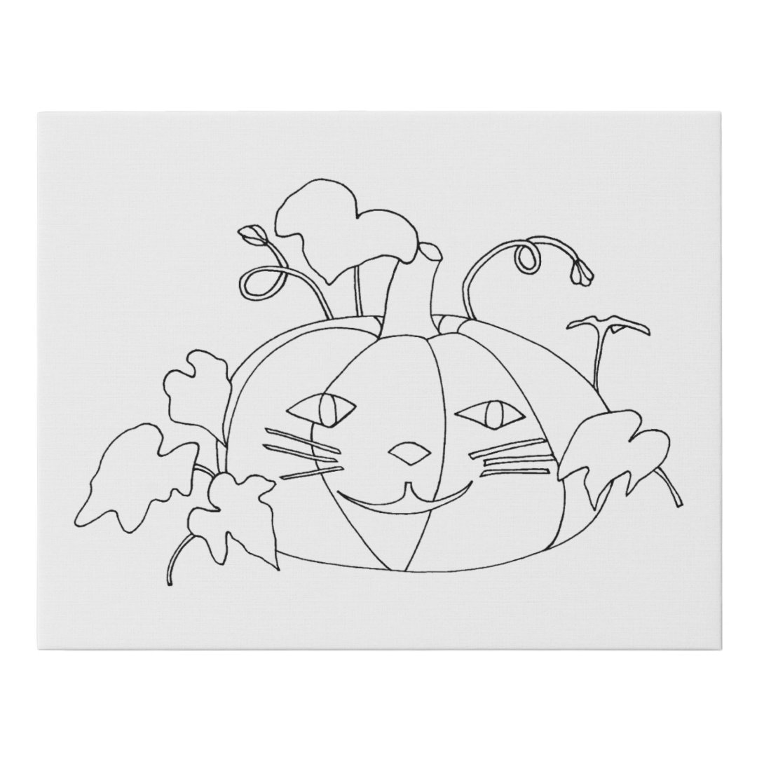 Paint It Cat Face Pumpkin on Faux Wrapped Canvas Zazzle
