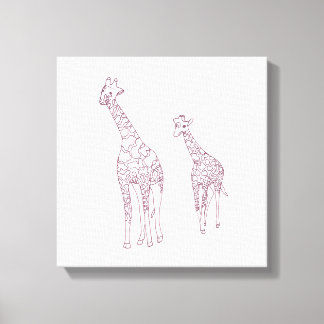 Paint It Mother and child giraffes outline drawing Canvas Print