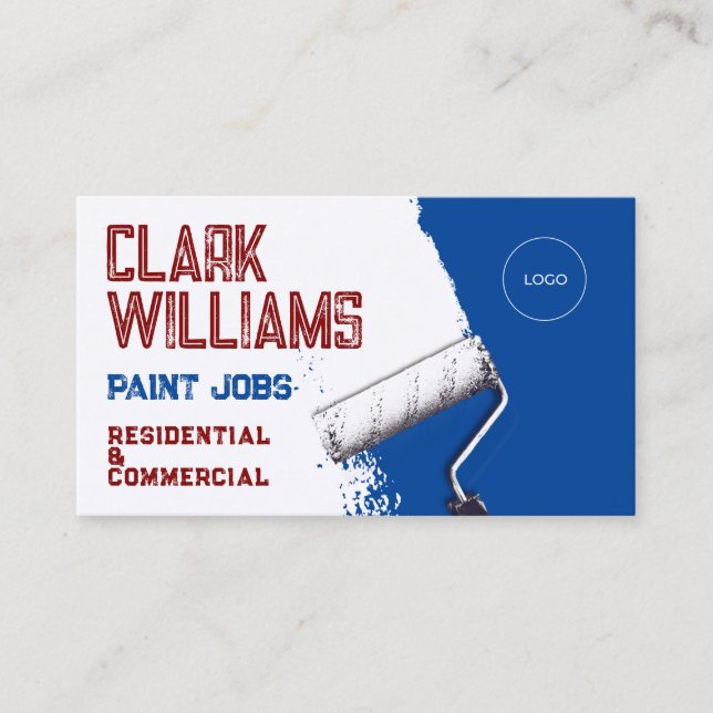 Paint job inspired modern blue business card (Front)