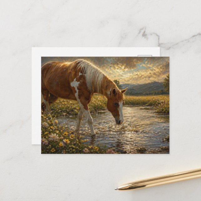 Paint Mare Crossing the Creek Postcard (Front/Back In Situ)