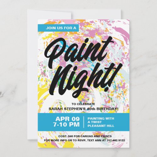 Paint Night Birthday Party Invitation