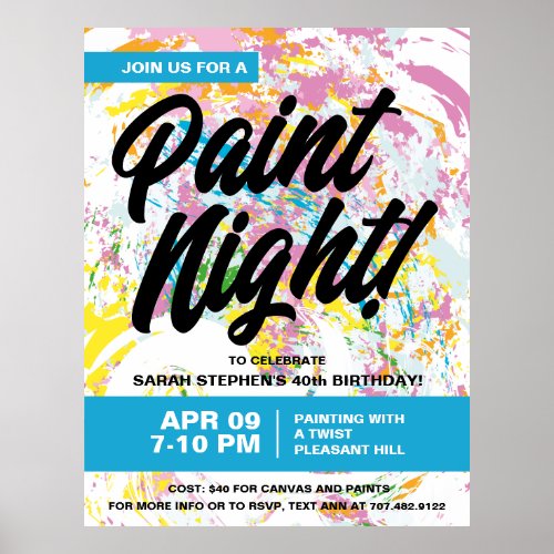 Paint Night Birthday Party Poster