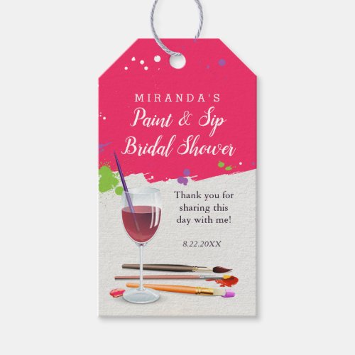 Paint Night Paint and Sip Wine Glass Canvas Gift Tags