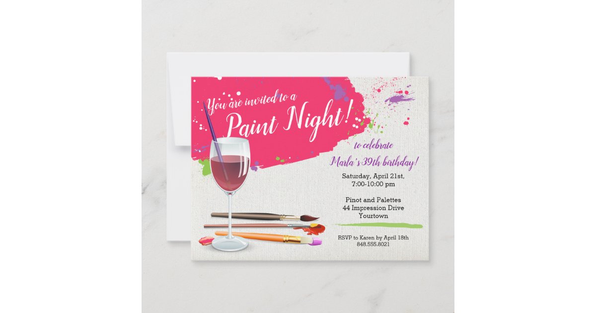 Paint Night, Paint and Sip Wine Glass Canvas Party Invitation