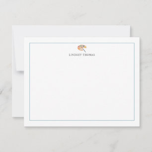 Paint Palette Blue Border Personalized Stationery Note Card
