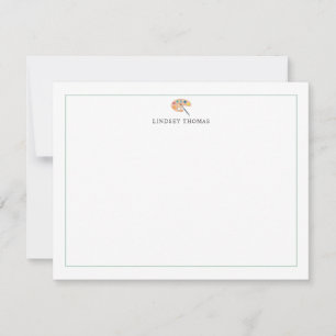 Paint Palette Green Border Personalized Stationery Note Card