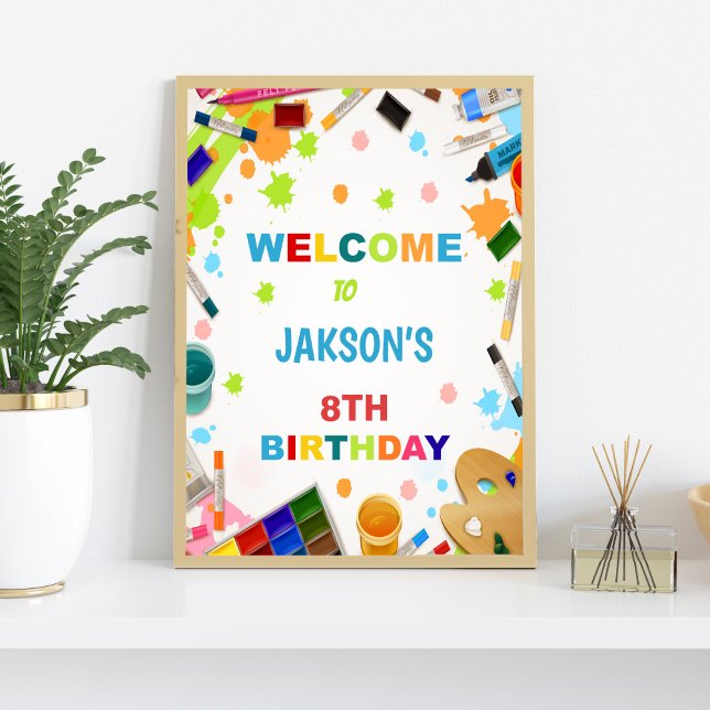 Paint Party Birthday Welcome Sign  (Paint Birthday Welcome Signs)