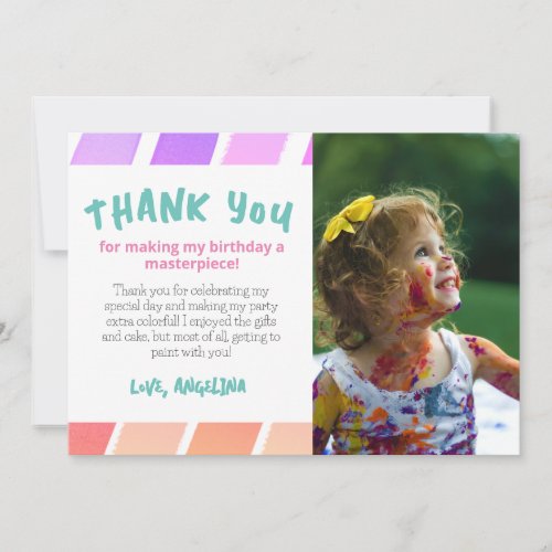 Paint Party Girl Birthday Pastel Rainbow Thank You Card