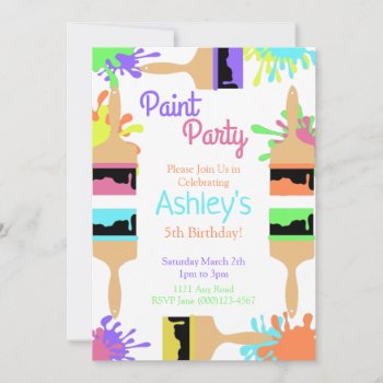 Paint Party Invitation  Art Party  Birthday Holiday Card by Iggys_World at Zazzle