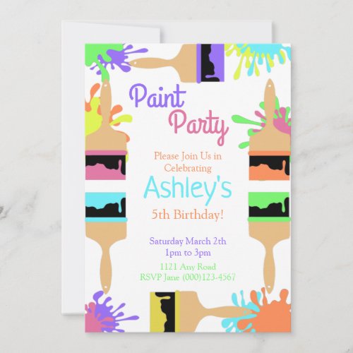 Paint Party Invitation Art Party Birthday Holiday Card