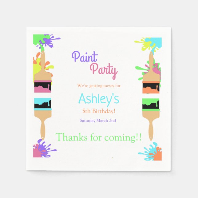 Paint Party Invitation, Art Party, Birthday  Napkins (Front)
