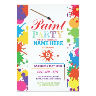 PAINT PARTY INVITE KIDS NEON FUN ART INK BIRTHDAY