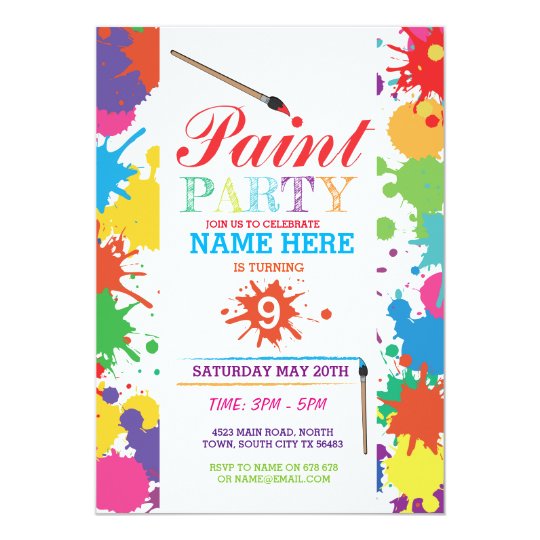paint party invite kids neon fun art ink birthday zazzle com
