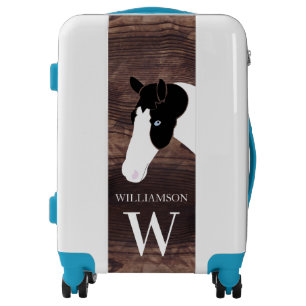 Paint Pinto Horse Equestrian Faux Wood Monogram Luggage