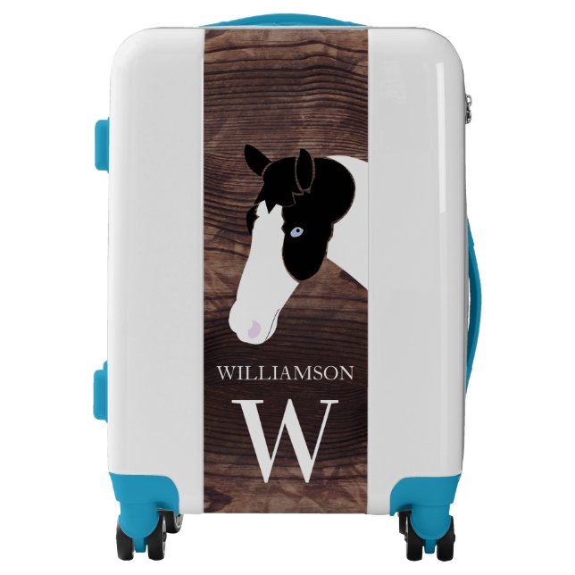 Paint Pinto Horse Equestrian Faux Wood Monogram  Luggage (Front)