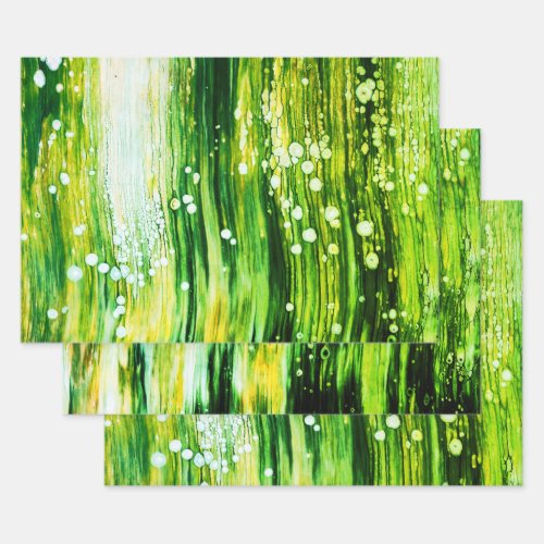 Paint Pour Cells Swipe Abstract Art Green Wrapping Paper Sheets
