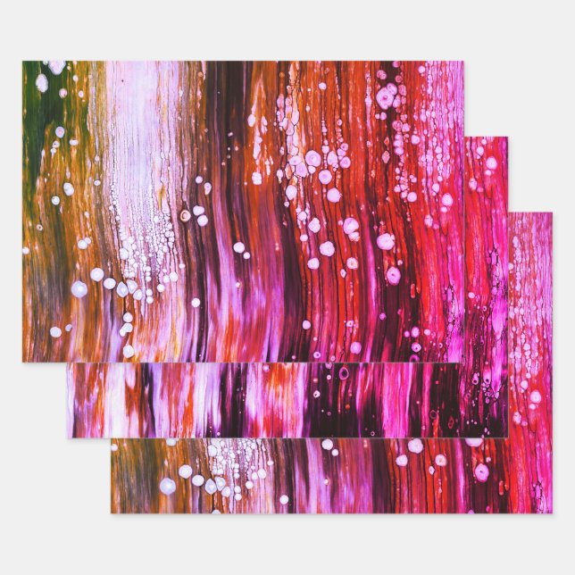 Paint Pour Cells Swipe Abstract Art Pink Wrapping Paper Sheets (Set)