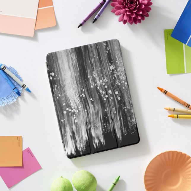 Paint Pour Cells Swipe Abstract Gray iPad Pro Cover (Desk)