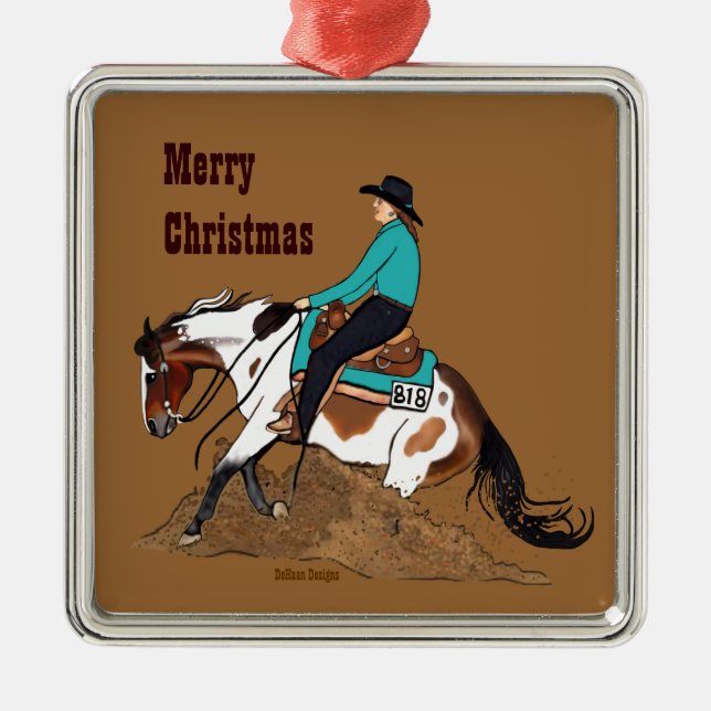Paint Reining Horse Christmas Ornament (Front)
