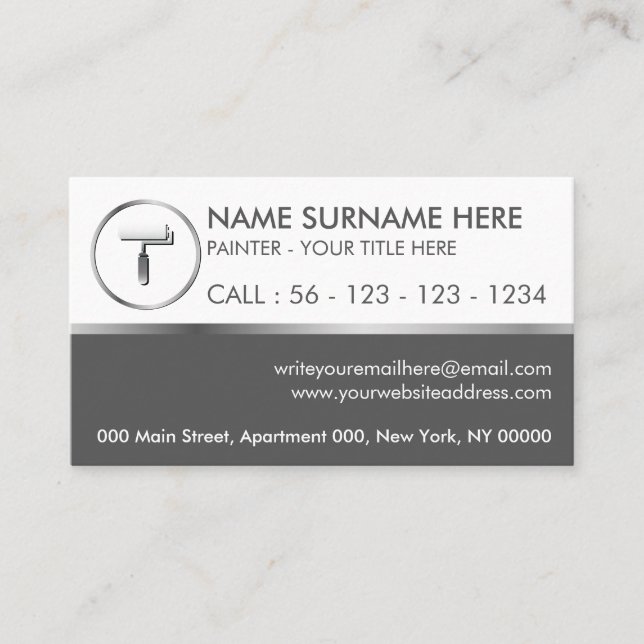 Paint Roller Gray Circle Simple Business Card (Front)