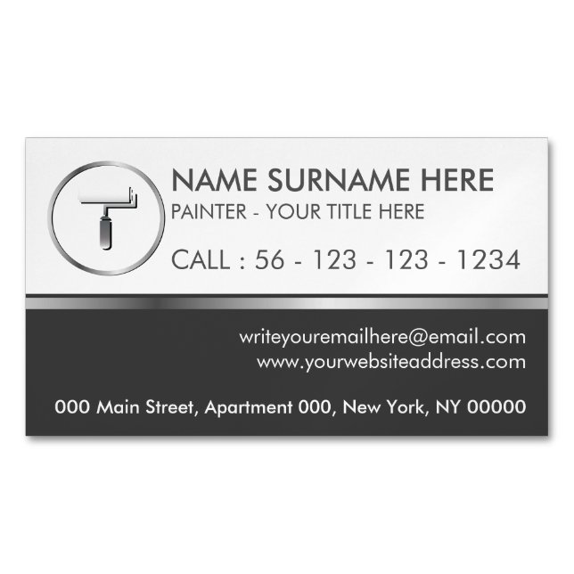 Paint Roller Gray Circle Simple Classy Business Card Magnet (Front)