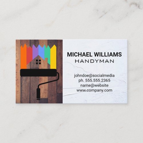 Paint Roller  Handyman  Wood  Spackled Wall Business Card