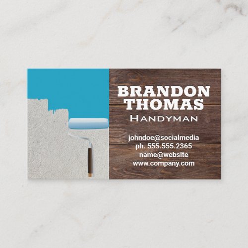 Paint Roller  Painted Wall  Wood Background Business Card