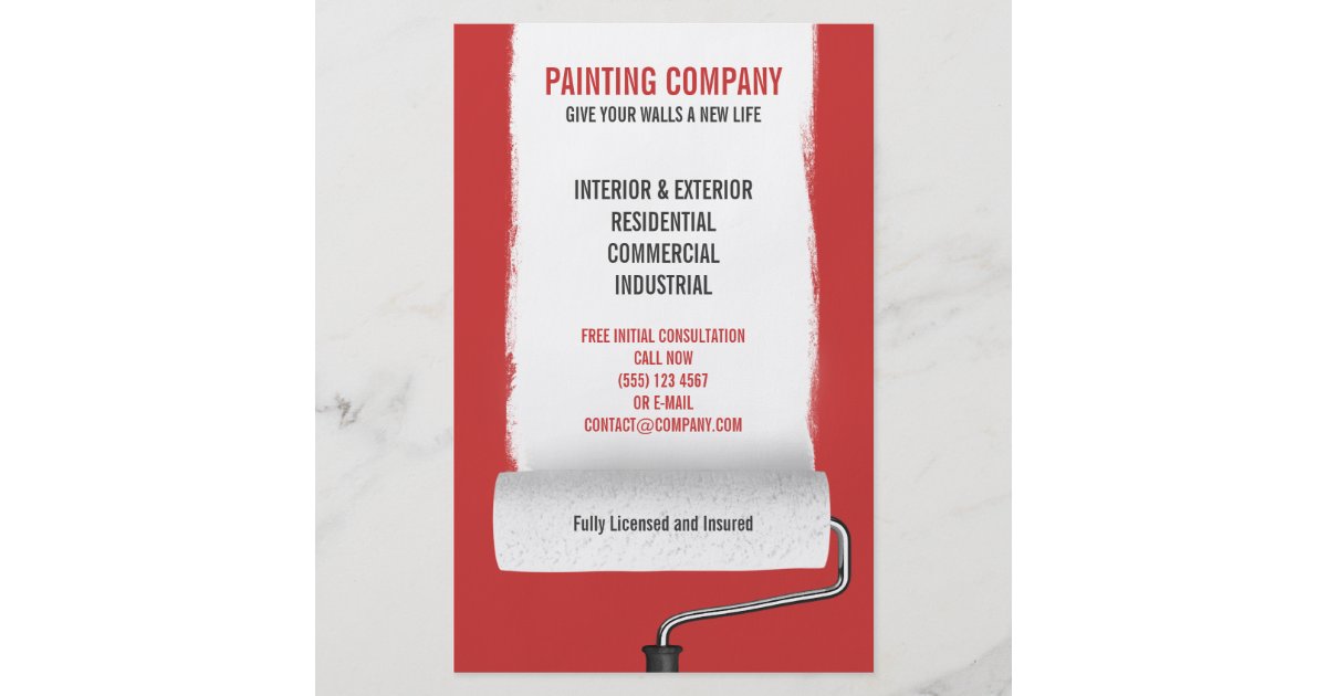 Paint Roller Painting Company Contractor Flyer Zazzle Com
