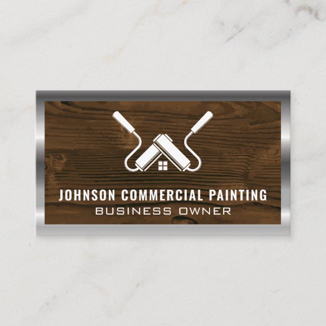 Paint Rollers | Wood and Metal Business Card (Front)