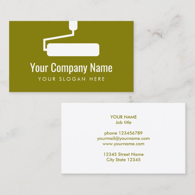 Paint rolller logo modern olive green business card (Front/Back)