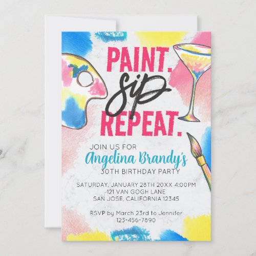 Paint  Sip 30th Birthday Art Party Marble Invitation