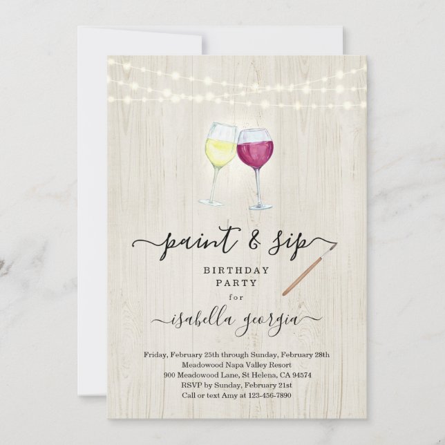 Paint & Sip Birthday, Bachelorette, Bridal Shower  Invitation (Front)
