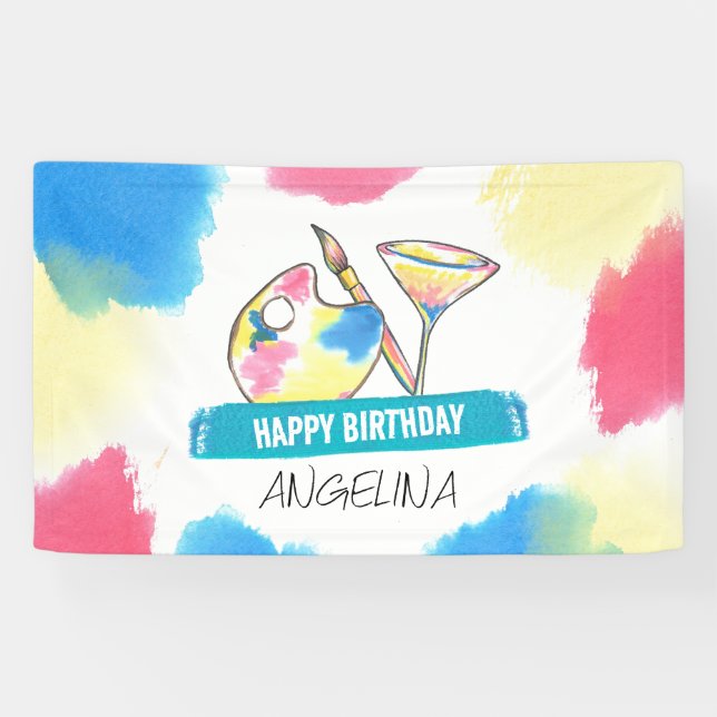 Paint & Sip Birthday Painting and Wine Party Banner (Horizontal)