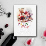 Paint & Sip Wine Art Painting Party 50th Birthday Invitation<br><div class="desc">An elegant and modern paint and sip 50th birthday party invitation template for women with a double theme - wine and art, featuring a watercolor illustration of a glass of wine among a paraphernalia of painting brushes and other supplies. A classy art, paint and sip 50th birthday invite for a...</div>