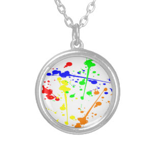 Paint splash abstract art colourful silver plated necklace
