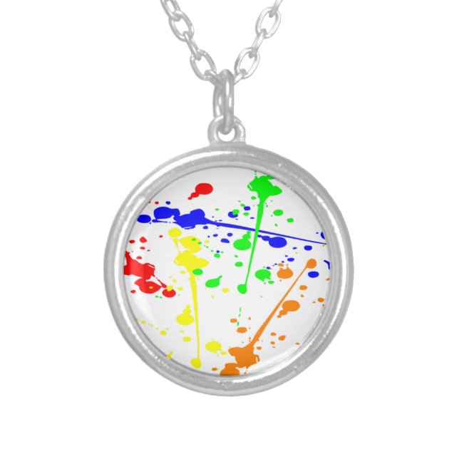 Paint splash abstract art colourful silver plated necklace (Front)