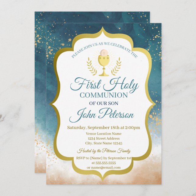 Paint Splash,Chalice First Holy Communion Invitation (Front/Back)