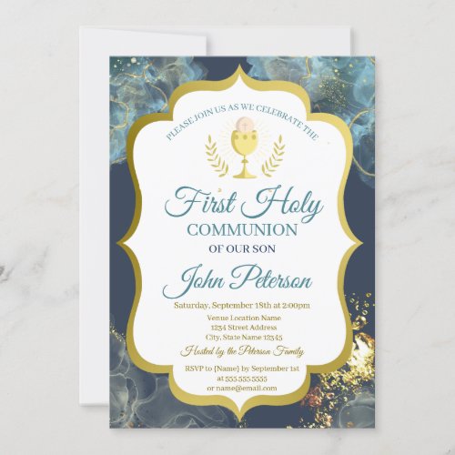 Paint SplashChalice Gold First Holy Communion  Invitation