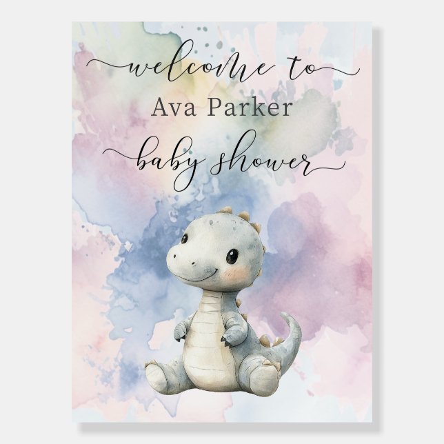 Paint Splash Cute Dinosaur Baby Shower Welcome Foam Board (Front)