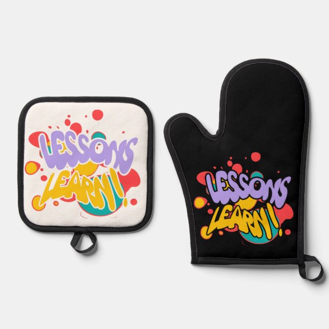  PAINT SPLASH LESSONS LEARN OVEN MITT & POT HOLDER SET (Front)