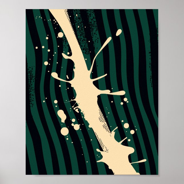 Paint Splash on Green and Black Wavy Background Poster (Front)